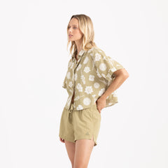 Bless Up Cropped Button Up Shirt - Dusty Olive