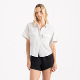 Bless Up Cropped Button Up Shirt - Mist