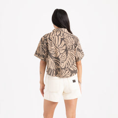 Bless Up Cropped Button Up Shirt - Khaki