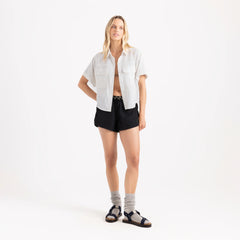 Bless Up Cropped Button Up Shirt - Mist