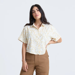 Bless Up Cropped Button Up Shirt - Sand