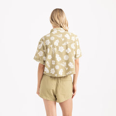 Bless Up Cropped Button Up Shirt - Dusty Olive