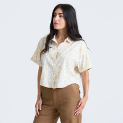 Bless Up Cropped Button Up Shirt - Sand