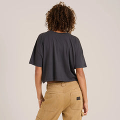 Moto Skele Boxy Crop Premium Tee - Faded Black
